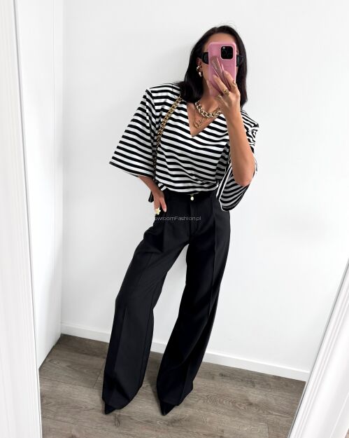 LA MILLA KLASYCZNE SPODNIE WIDE LEG Z ZAKŁADKĄ CZARNE