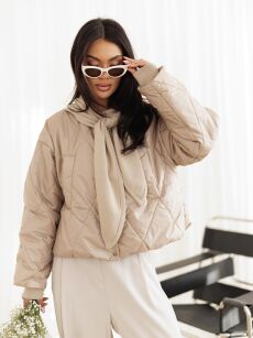 BY O LA LA! KURTKA Z DZIANINOWYM KAPTUREM BEŻ