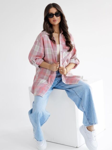 BY O LA LA! OVERSIZOWA KOSZULA W KRATĘ FIOLET/KORAL/BEŻ/NIEBIESKA