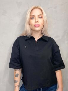 BY O LA LA! BLUZKA T-SHIRT POLO "B" CZARNA