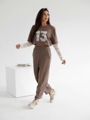 BY O LA LA...! KOMPLET Z KORONKĄ BLUZKA + SPODNIE '13' KAKAO