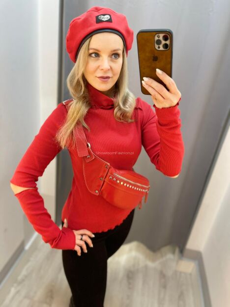 BY O LA LA...! BLUZKA GOLF Z PĘKNIĘCIAMI CZERWONY