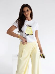 BY O LA LA! BLUZKA T-SHIRT PIESEK BIAŁA/SUNSHINE