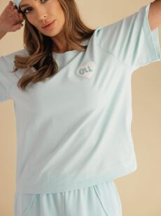 BY O LA LA! BLUZKA T-SHIRT SERDUSZKO OLL BŁĘKIT/MIĘTA
