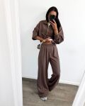LA MILLA KOMPLET DRES BLUZA + SPODNIE W PASY BRĄZ - 4