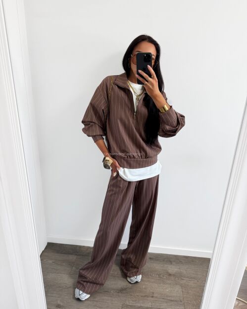 LA MILLA KOMPLET DRES BLUZA + SPODNIE W PASY BRĄZ