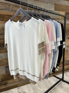 BY O LA LA...! CIENKI SWETER OVERSIZE NIEBIESKI/BIEL