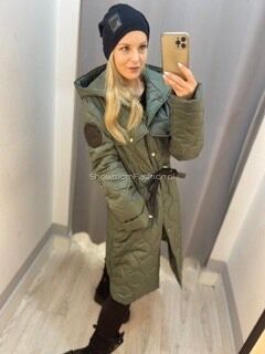 BY O LA LA! PIKOWANY PŁASZCZ Z KAPTUREM KHAKI