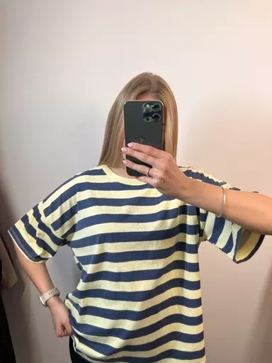 BLUZKA T-SHIRT OVERSIZE W PASY MARTINA GRANAT/ŻÓŁTY