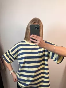 BLUZKA T-SHIRT OVERSIZE W PASY MARTINA GRANAT/ŻÓŁTY