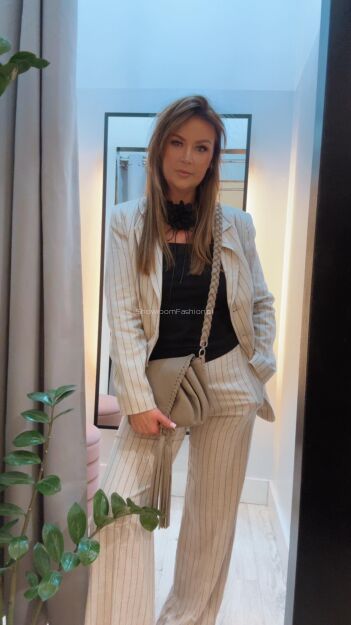 BY O LA LA...! LNIANY GARNITUR W PASKI BEŻ/CZERŃ