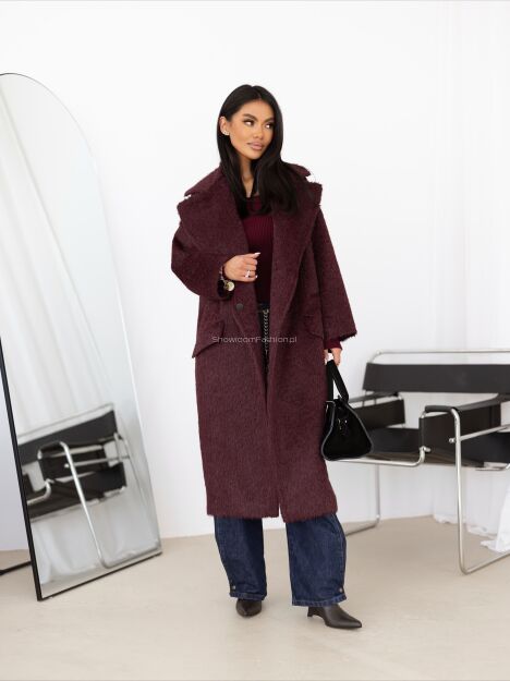 BY O LA LA! OVERSIZOWY PŁASZCZ FUTERKO BORDO (MERLOT)