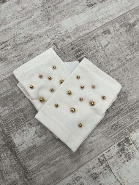 BY O LA LA...! RĘKAWICE MITENKI Z KORALIKAMI ECRU