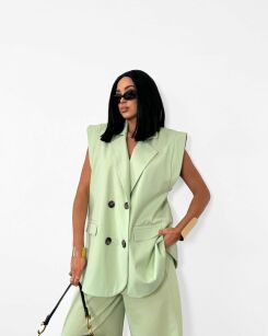 LA MILLA DŁUGA KAMIZELA OVERSIZE Z PODUSZKAMI PISTACJA