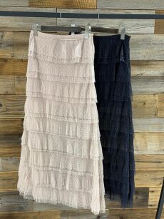 BY O LA LA! SPÓDNICA MAXI Z FALBANAMI NUDE