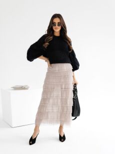 BY O LA LA! SPÓDNICA MAXI Z FALBANAMI NUDE