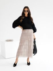 BY O LA LA! SPÓDNICA MAXI Z FALBANAMI NUDE