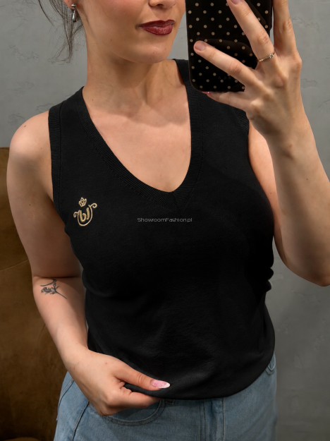 ROYAL CLUB TOP V-NECK Z LOGIEM CZARNY
