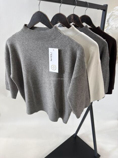 BY O LA LA...! SWETER PÓŁGOLF Z RĘKAWKIEM 7/8 BEŻ