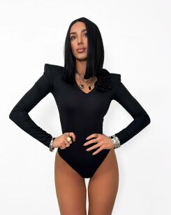 LA MILLA BODY Z RÓŻAMI CZARNE