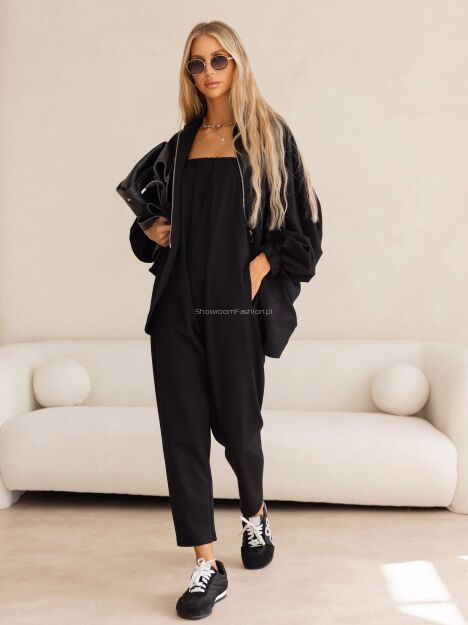 BY O LA LA...! KOMPLET BLUZA +  KOMBINEZON ŚPIOCHY CZARNY