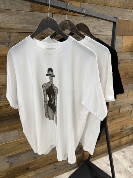 BY O LA LA! BLUZKA T-SHIRT MODEL BIAŁA/CZARNA