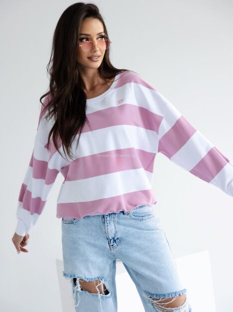 BY O LA LA! DRESOWA BLUZA W SZEROKIE PASY OFF WHITE/SUGAR PINK