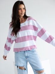 BY O LA LA! DRESOWA BLUZA W SZEROKIE PASY OFF WHITE/SUGAR PINK