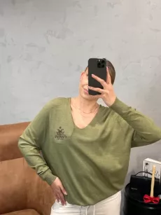 ROYAL CLUB SWETER V-NECK Z LOGIEM KHAKI