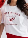 BY O LA LA! BLUZKA T-SHIRT PRETTY VIBES OFF WHITE/RED KISS - 3