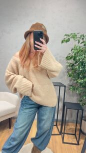 YARN OVERSIZOWY SWETER PREMIUM SANDY BEŻ