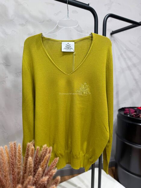 ROYAL CLUB SWETER V-NECK Z LOGIEM ZIELONY (LIMONKA/KAKTUS)