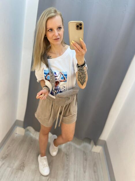 BY O LA LA...! SZORTY WELUROWE CIEMNY BEŻ