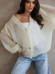 BY O LA LA...! SWETER MGIEŁKA Z GUZIKAMI ŚMIETANA