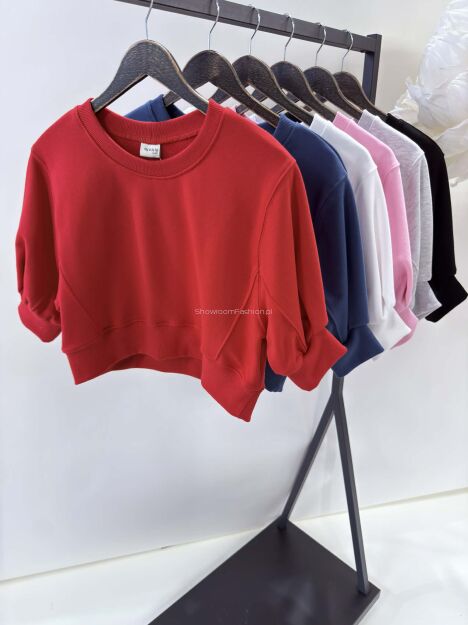 BY O LA LA! DRESOWA KRÓTKA BLUZA CREWNECK DENIM (GRANAT)