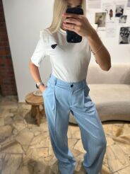 LA MILLA KLASYCZNE SPODNIE WIDE LEG W PASY BŁĘKIT/BIEL