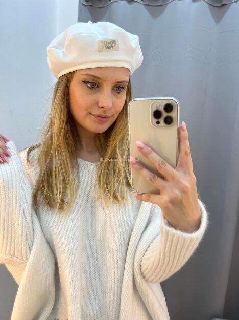 BY O LA LA ! CZAPKA BERET HEART ŚMIETANA