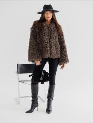 BY O LA LA! KRÓTKI PŁASZCZ LAMA STONE (TAUPE)