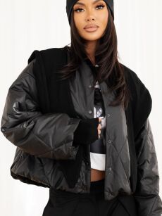 BY O LA LA! KURTKA Z DZIANINOWYM KAPTUREM CZARNA