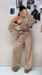 LA MILLA KOMPLET DRESOWY BLUZA + SPODNIE WIDE LEG BEŻ