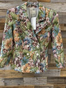 BY O LA LA...! MARYNARKA ŻAKARDOWA W KWIATY MULTICOLOR/NIEBIESKA/RUDA/RÓŻ