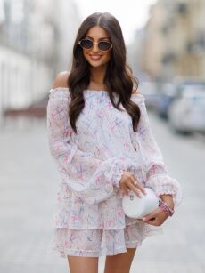 BY O LA LA!  SZYFONOWA SUKIENKA BIRDY OFF WHITE/ŚMIETANA