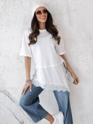 BY O LA LA! BLUZKA T-SHIRT Z KORONKĄ LACY OFF WHITE
