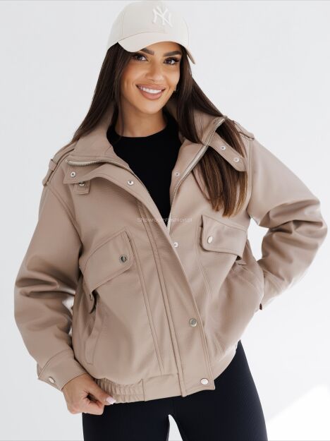 BY O LA LA! KURTKA BOMBER Z ECO SKÓRY BEŻ