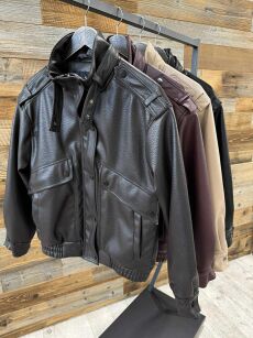 BY O LA LA! KURTKA BOMBER Z ECO SKÓRY BEŻ