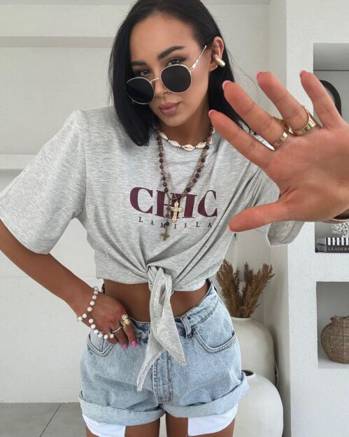 LA MILLA BLUZKA T-SHIRT CHIC Z WĘZŁĘM SZARA