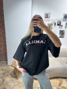 LA MILLA BLUZKA T-SHIRT OVERSIZE Z LOGO CZERŃ/BIEL/CZERWIEŃ
