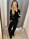 BY O LA LA! SZEROKIE WELUROWE SPODNIE Z LAMPASEM CZARNE - 2