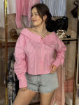 LA MILLA KOSZULA OVERSIZE W CIENKIE PASY ŁÓDKA RÓŻ - 3
