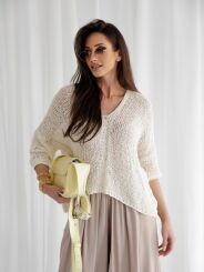 BY O LA LA...! SWETER V-NECK RĘKAWY 3/4 BEŻ (NUDE)